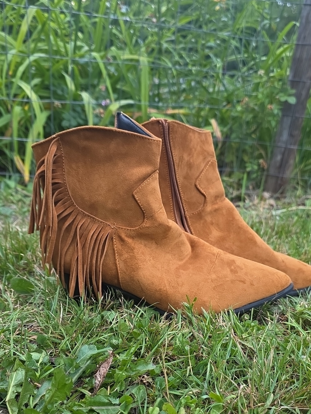 Fringe Suede Ankle Cowboy Booties
